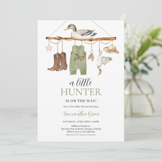赤ちゃんシャワーの途中の小さなハンター 招待状