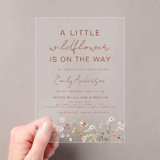 赤ちゃんシャワーの途中の小さなワイルドフラワー アクリル招待状 (インサイチュ (ポータブル))