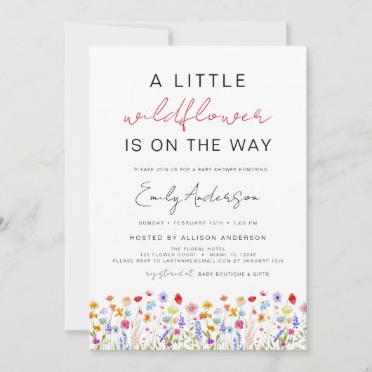 赤ちゃんシャワーの途中の小さなワイルドフラワー 招待状 (正面)
