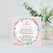 赤ちゃんシャワーの途中の小さなワイルドフラワー(正方形) 招待状 (スタンド正面)