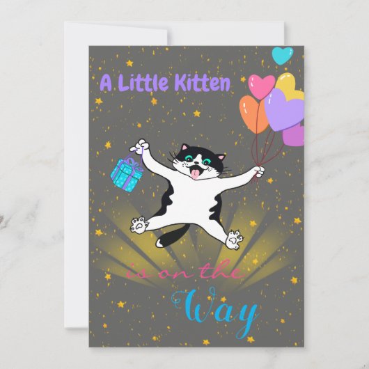 赤ちゃんシャワーの途中の小さな子猫 招待状 (正面)