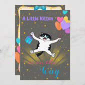 赤ちゃんシャワーの途中の小さな子猫 招待状 (正面/裏面)
