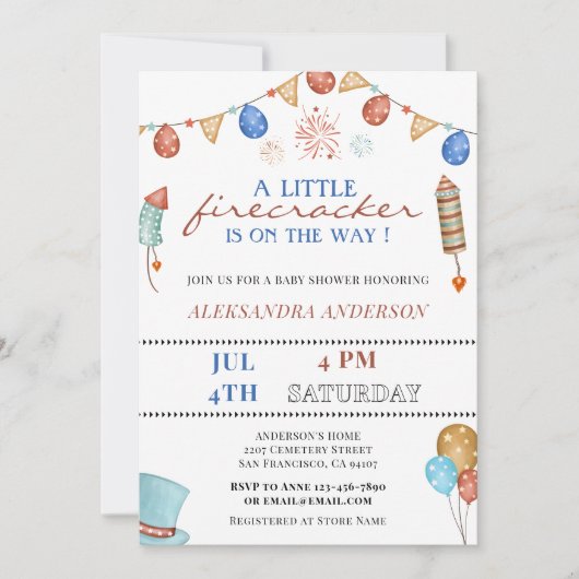 赤ちゃんシャワーの途中の小さな爆竹 招待状 (正面)