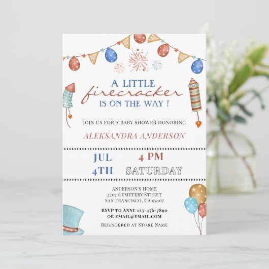 赤ちゃんシャワーの途中の小さな爆竹 招待状 (スタンド正面)