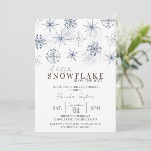 赤ちゃんシャワーの途中の小さな雪の結晶 招待状 (スタンド正面)
