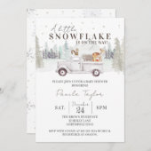 赤ちゃんシャワーの途中の小さな雪の結晶 招待状 (正面/裏面)