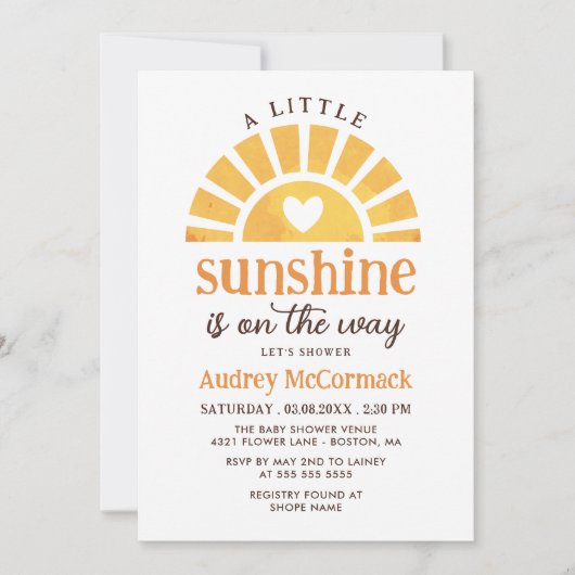 赤ちゃんシャワーの途中の少し太陽の光 招待状 (正面)