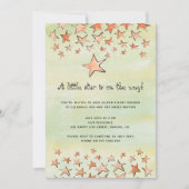 赤ちゃんシャワーの途中の水の色の小さな星 招待状 (正面)