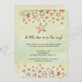 赤ちゃんシャワーの途中の水の色の小さな星 招待状 (正面/裏面)