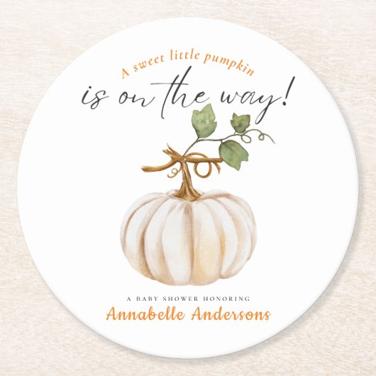 赤ちゃんシャワーの途中の甘い小さなかぼちゃ ラウンドペーパーコースター (正面)
