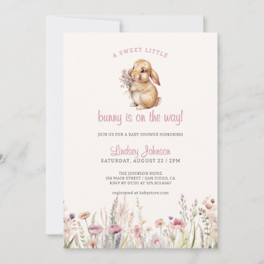 赤ちゃんシャワーの途中の甘い小さなバニー 招待状 (正面)
