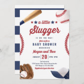 赤ちゃんシャワーの途中の野球の小さなスラガー 招待状 (正面/裏面)