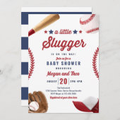 赤ちゃんシャワーの途中の野球の小さなスラガー 招待状 (正面/裏面)