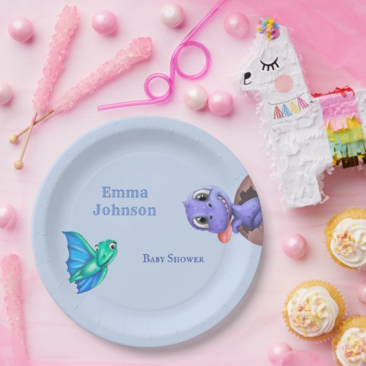 赤ちゃんシャワーの道の小さなディノ ペーパープレート (パーティー)