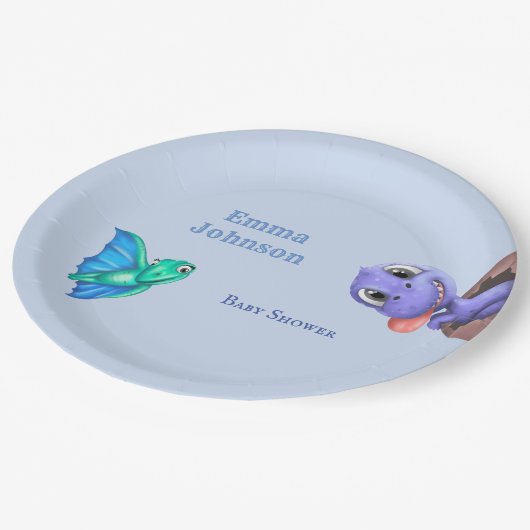 赤ちゃんシャワーの道の小さなディノ ペーパープレート (アングル)