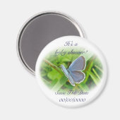 赤ちゃんシャワーの青い蝶が日付の磁石を節約 マグネット (正面/裏面)