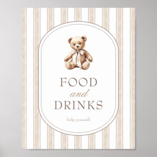 赤ちゃんシャワーの食べ物&ドリンクの看板を真摯に待つ ポスター (正面)