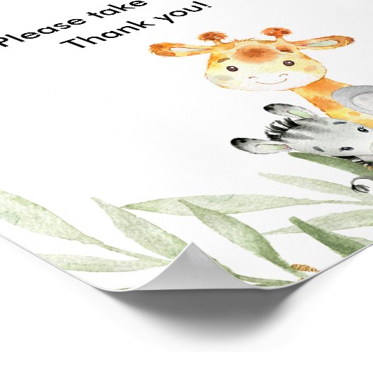 赤ちゃんシャワーはサファリの緑の動物を好む ポスター (角)