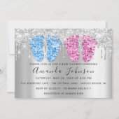 赤ちゃんシャワーはシルバーフェッツ双子ボーイガールブルー 招待状 (正面)