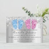 赤ちゃんシャワーはシルバーフェッツ双子ボーイガールブルー 招待状 (スタンド正面)