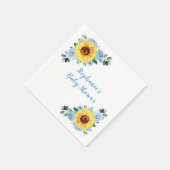 赤ちゃんシャワーひまわりパーソナライズされた青 スタンダードカクテルナプキン (角)