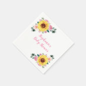 赤ちゃんシャワーひまわりピンクパーソナライズされたフローラ スタンダードカクテルナプキン (角)