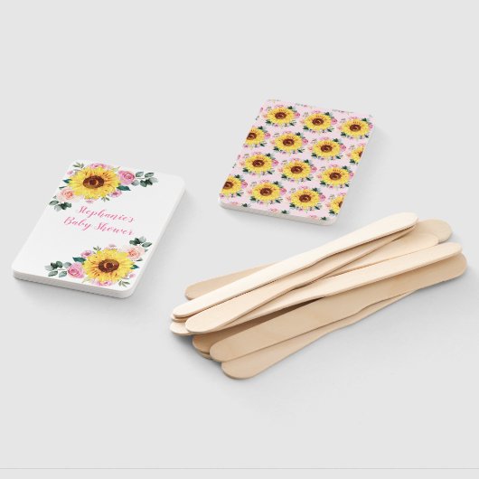 赤ちゃんシャワーひまわりピンクパーソナライズされたフローラ ハンドファン (組立なし)