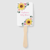 赤ちゃんシャワーひまわりピンクパーソナライズされたフローラ ハンドファン (正面)