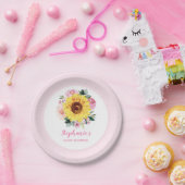 赤ちゃんシャワーひまわりピンクパーソナライズされたフローラ ペーパープレート (パーティー)