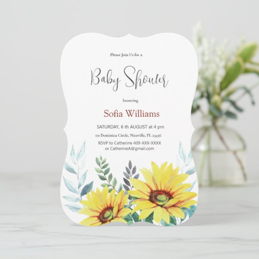 赤ちゃんシャワーひまわり付き招待カード。 招待状 (スタンド正面)
