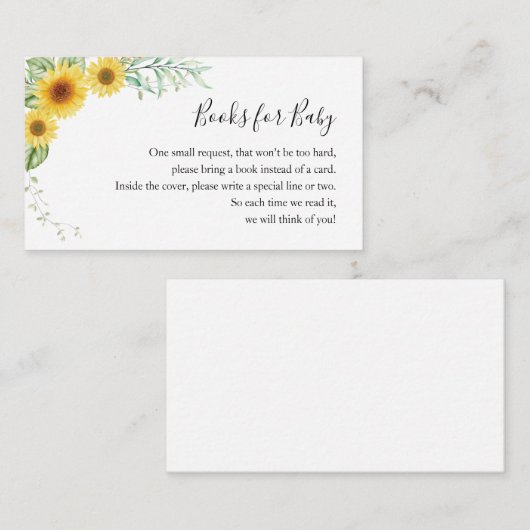 赤ちゃんシャワーひまわり囲いカード用の本 エンクロージャーカード (正面/裏面)