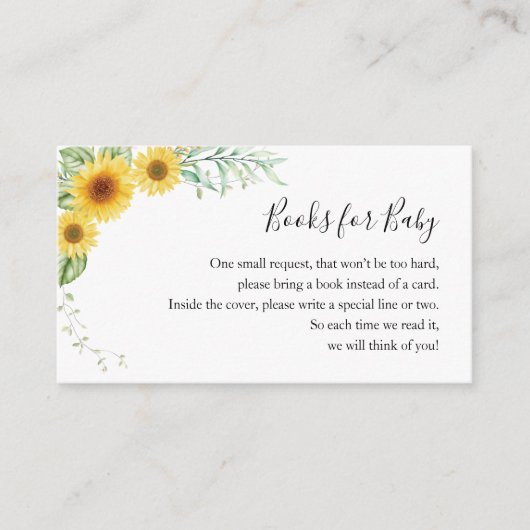 赤ちゃんシャワーひまわり囲いカード用の本 エンクロージャーカード (正面)