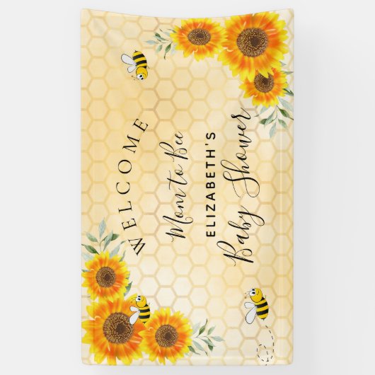 赤ちゃんシャワーひまわり花ハニカムママへ 横断幕 (縦)