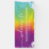 赤ちゃんシャワーへようこそ虹の水彩 横断幕 (縦)