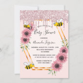 赤ちゃんシャワーほこりっぽいバラ金ゴールドグリッターママbee 招待状 (正面)