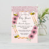 赤ちゃんシャワーほこりっぽいバラ金ゴールドグリッターママbee 招待状 (スタンド正面)