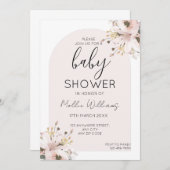 赤ちゃんシャワーぼほピンクの花 招待状 (正面/裏面)