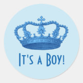 赤ちゃんシャワーまたはアナウンスヴィンテージブルークラウンA04 ラウンドシール (正面)
