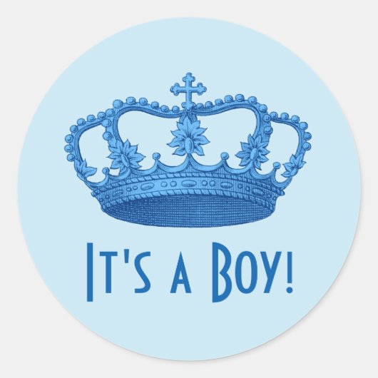 赤ちゃんシャワーまたはアナウンスヴィンテージブルークラウンA04 ラウンドシール (正面)
