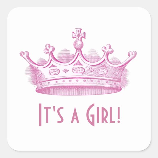 赤ちゃんシャワーまたはアナウンスPink Crown A02 スクエアシール (正面)
