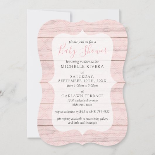 赤ちゃんシャワーみすぼらしいピンク&セージ素朴グリーン木材I 招待状 (正面)