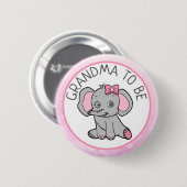 赤ちゃんシャワーをテーマにしたピンクの象 缶バッジ (正面&裏面)