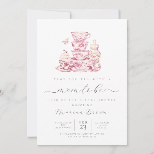 赤ちゃんシャワーをママと一緒にお茶 招待状 (正面)