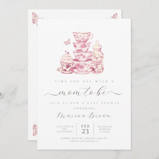 赤ちゃんシャワーをママと一緒にお茶 招待状 (正面/裏面)