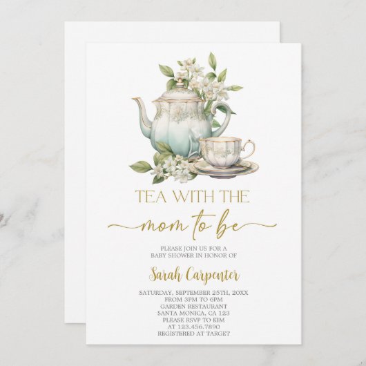 赤ちゃんシャワーをママと一緒にお茶 招待状 (正面/裏面)