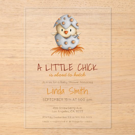 赤ちゃんシャワーを孵化させようとしている可愛い鳥 アクリル招待状 (正面)