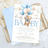 赤ちゃんシャワーを待つことができるテディベア風船 招待状