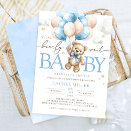 赤ちゃんシャワーを待つことができるテディベア風船 招待状