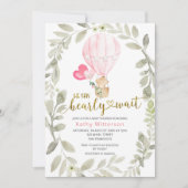 赤ちゃんシャワーを待つことができるピンクの空気バルーン 招待状 (正面)