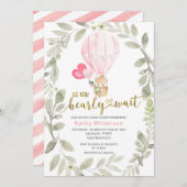 赤ちゃんシャワーを待つことができるピンクの空気バルーン 招待状 (正面/裏面)